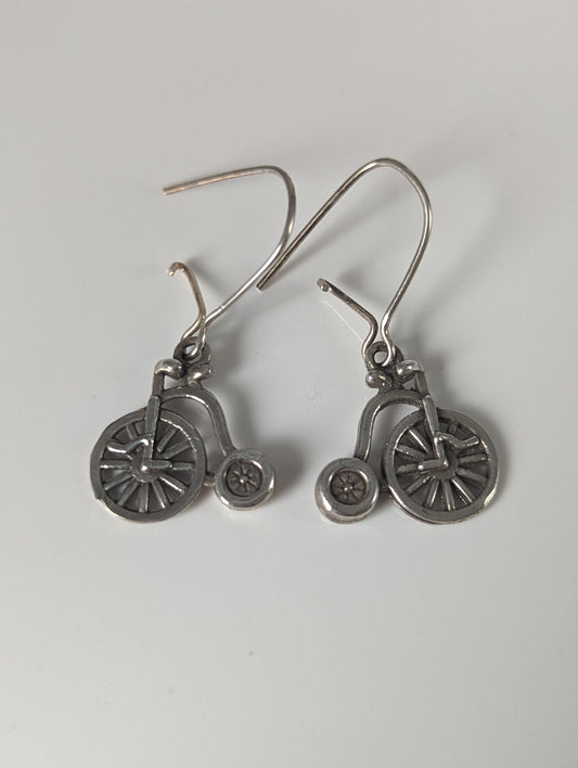 Silver Steed Penny Farthing Bike Dropped Earrings