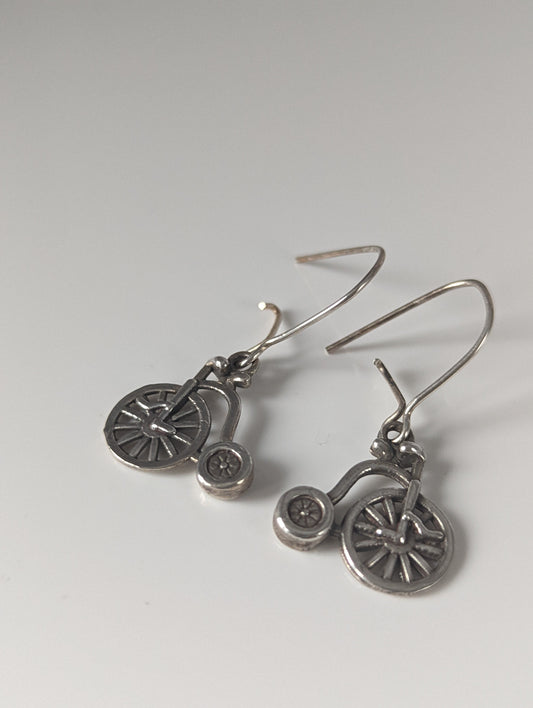 Silver Steed Penny Farthing Bike Dropped Earrings