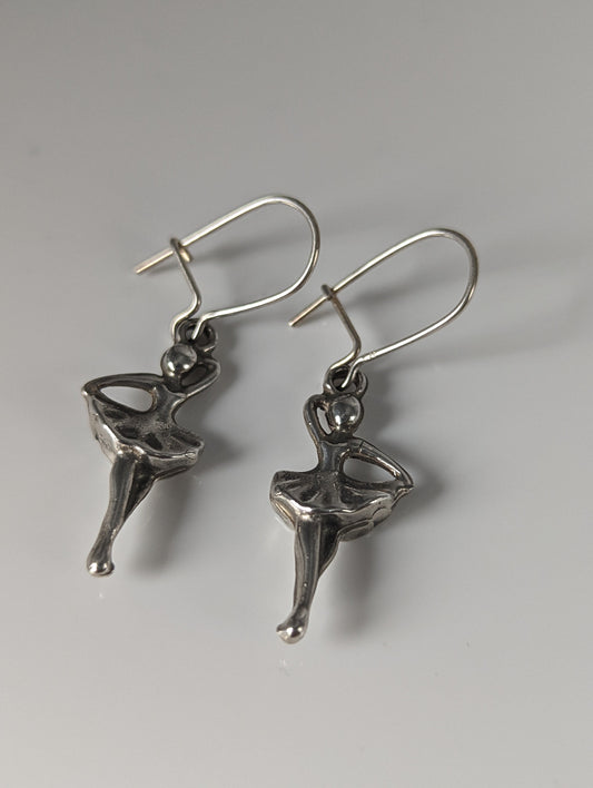 Silver Steed Ballet Dancer Forth Position Dropped Earrings