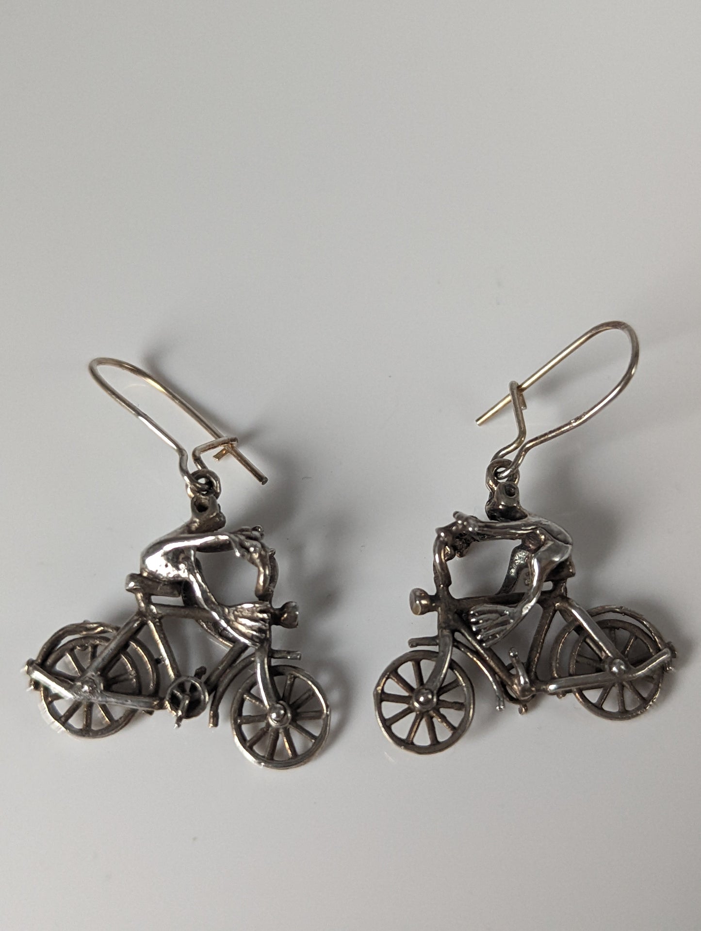 Silver Steed Frogs on Bikes Dropped Earrings