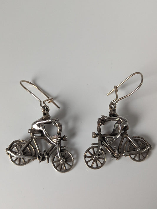 Silver Steed Frogs on Bikes Dropped Earrings