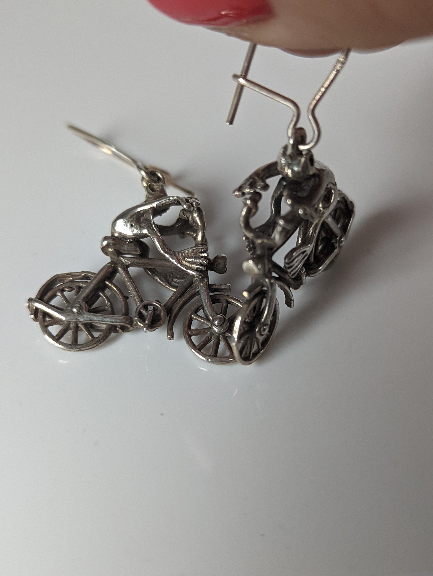 Silver Steed Frogs on Bikes Dropped Earrings