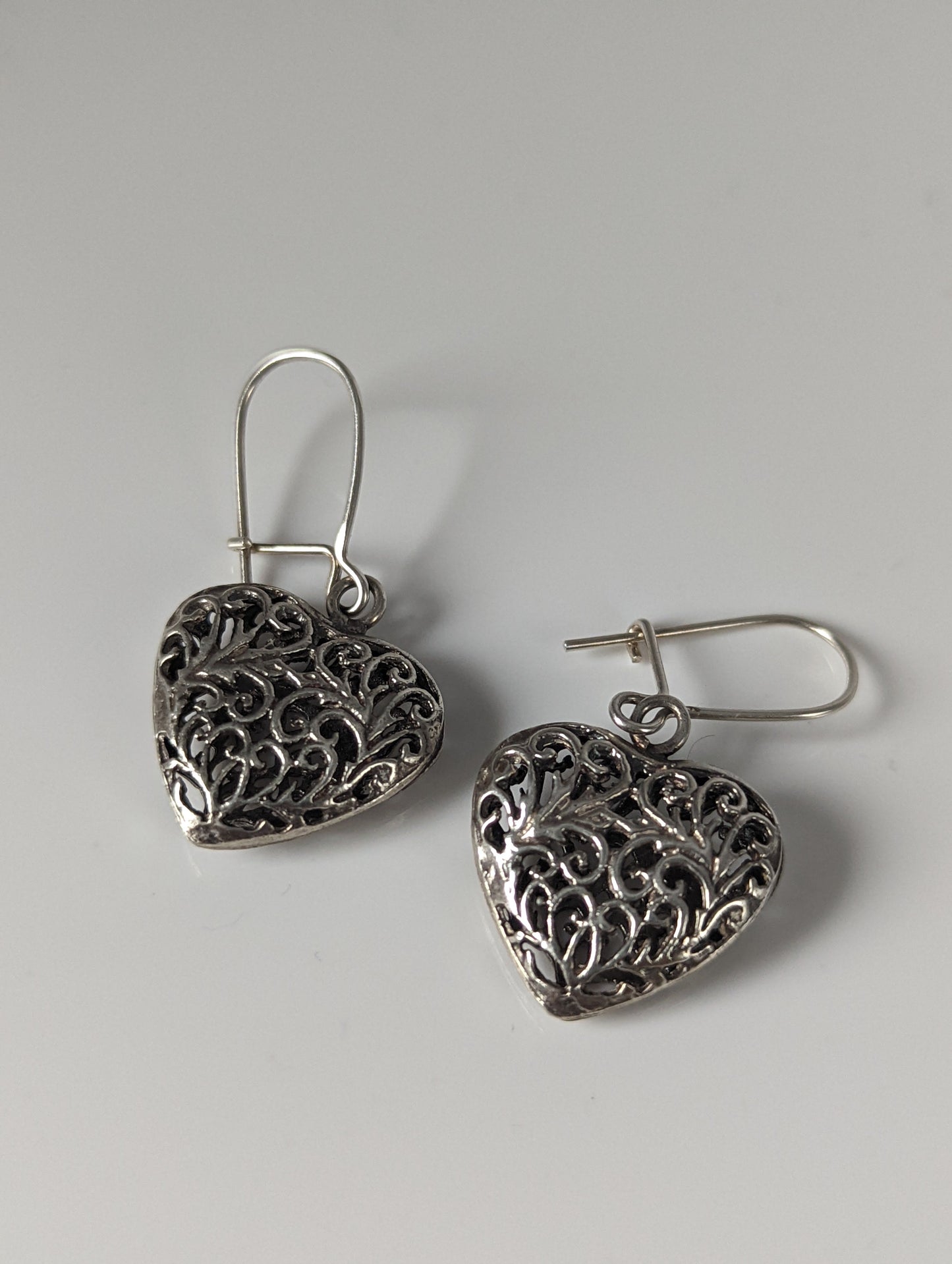 Silver Steed  Filigree Heart Dropped Earrings