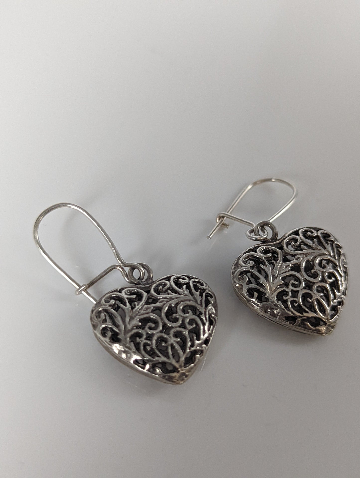 Silver Steed  Filigree Heart Dropped Earrings