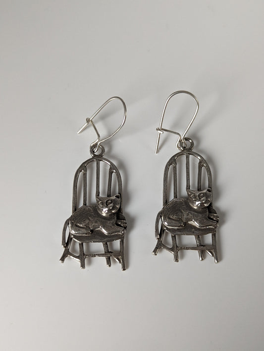 Silver Steed A Cats Chair Dropped Earrings