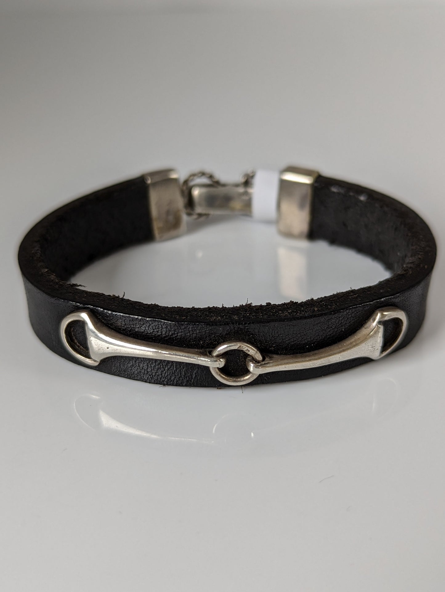Silver Steed Leather Silver Snaffle Bracelet