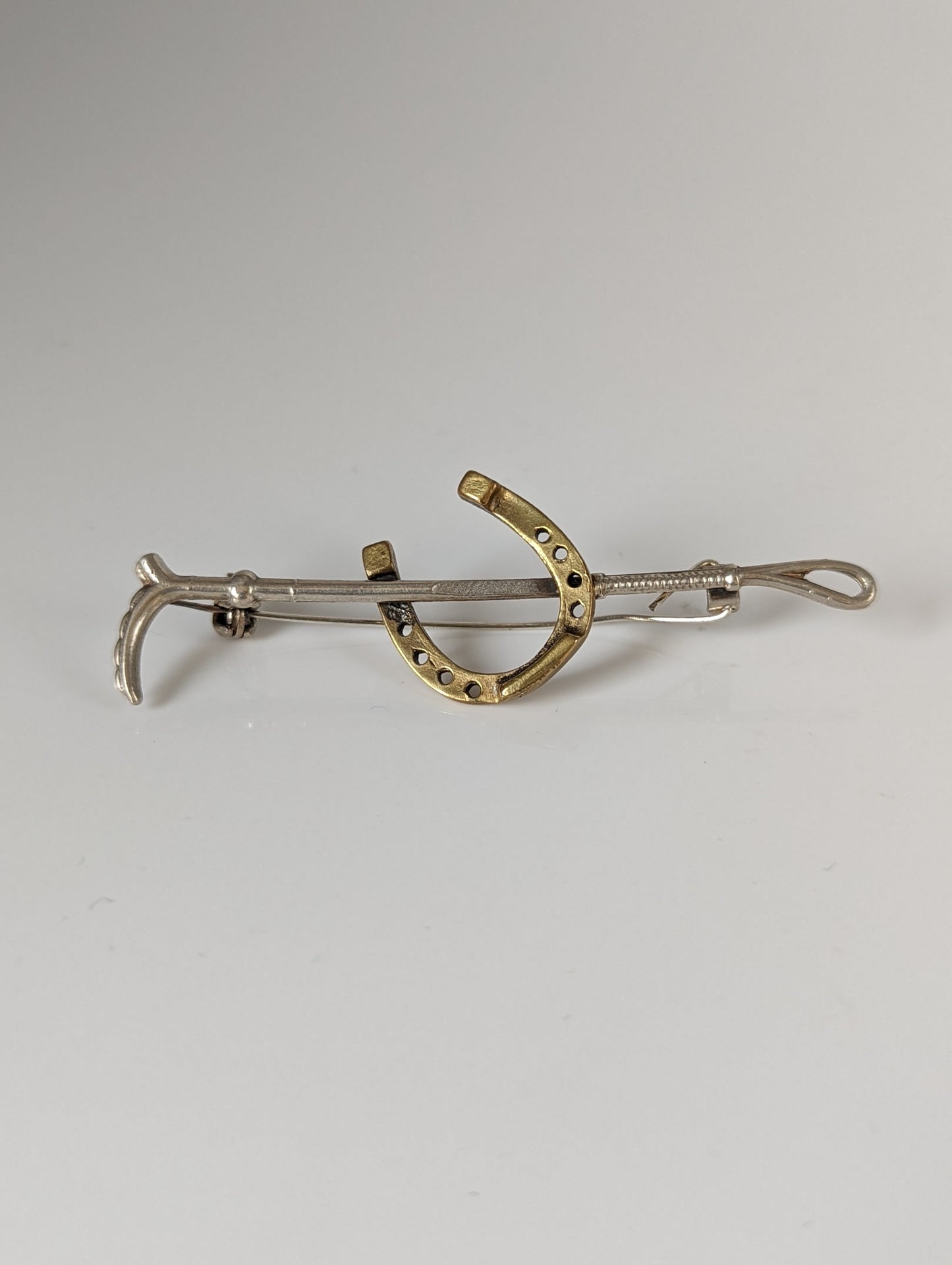 Silver Steed Shoe & Cane Gold Brooch / Stock Tie Pin