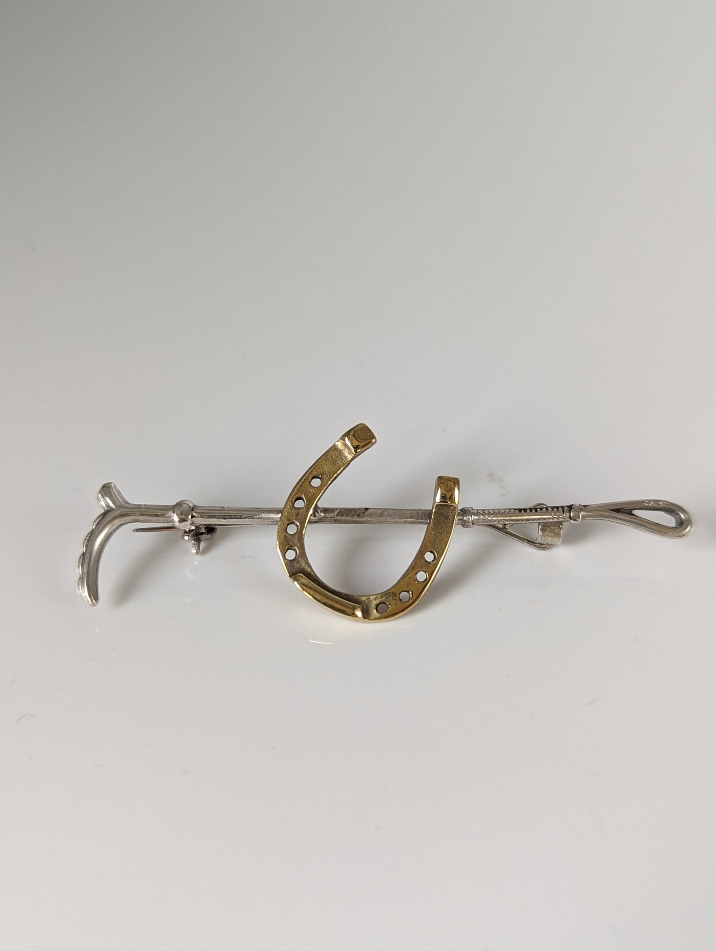 Silver Steed Shoe & Cane Gold Brooch / Stock Tie Pin