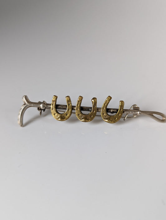 Silver Steed Triple Shoe & Cane Brooch / Stock Tie Pin