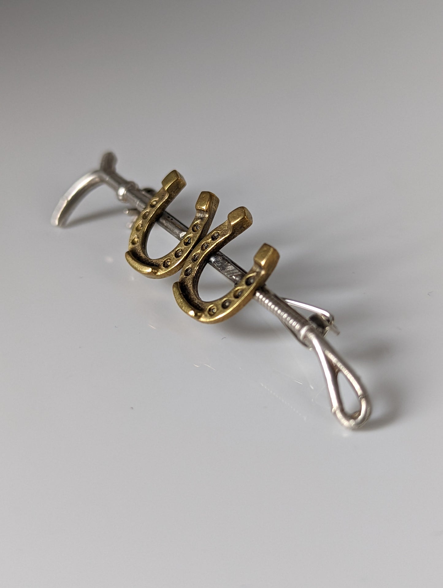 Silver Steed Double Shoe and Cane Brooch / Stock Tie Pin