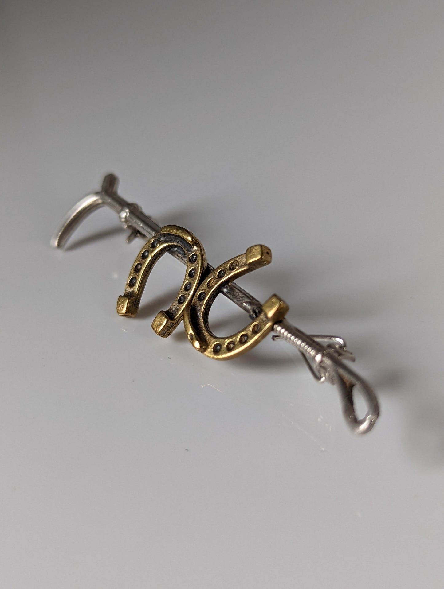 Silver Steed Double Shoe and Cane Brooch / Stock Tie Pin
