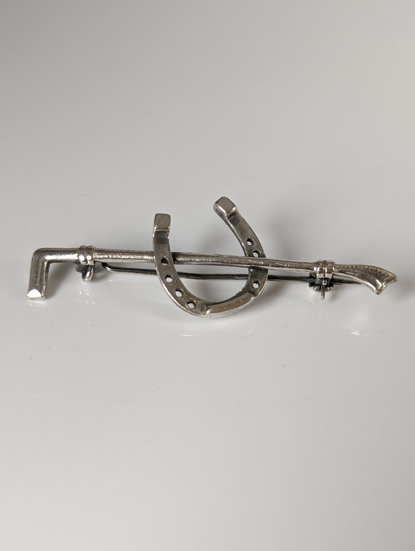 Silver Steed Shoe & Cane Silver Brooch / Stock Tie Pin