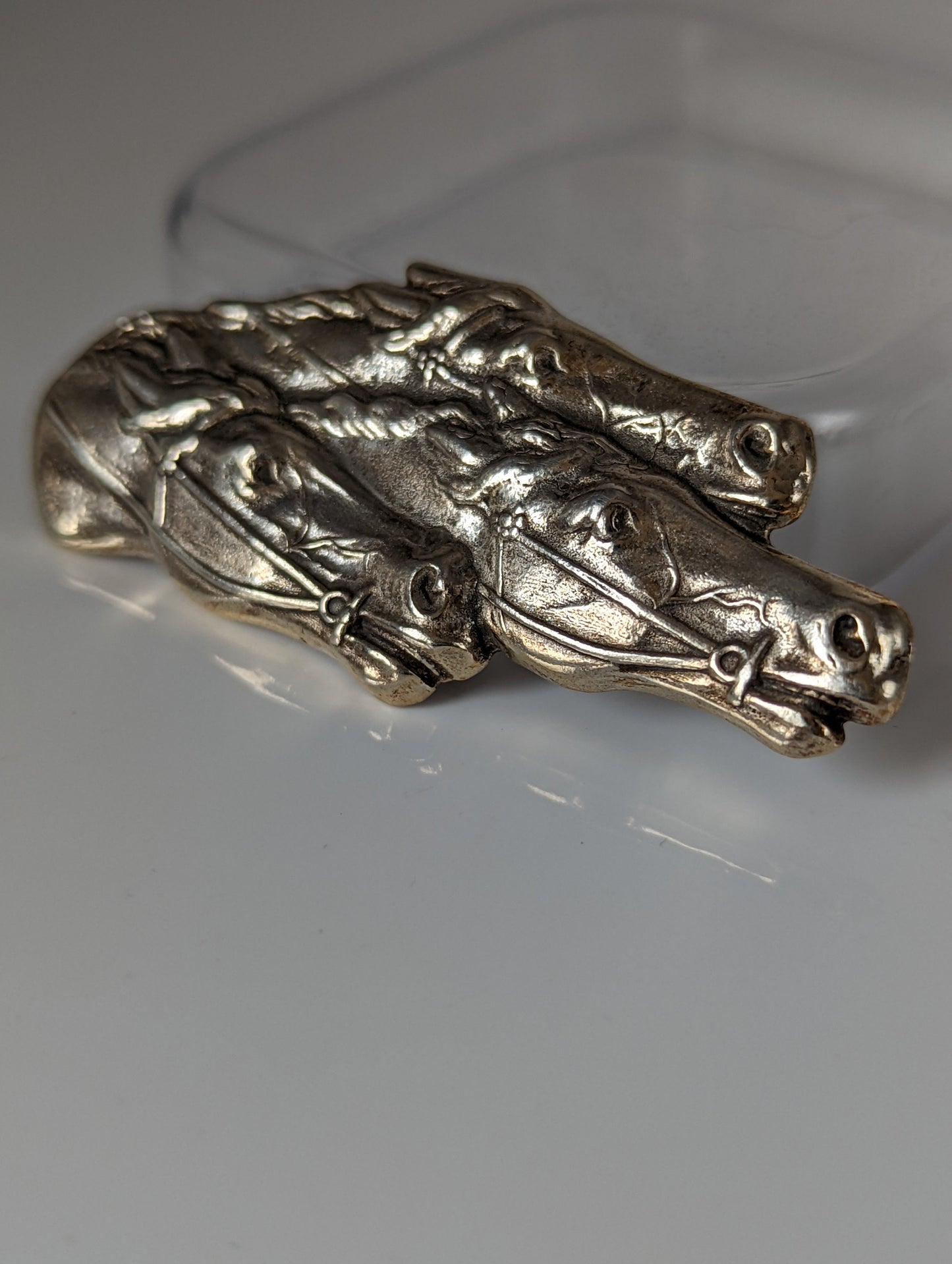 Silver Steed Three Head Racing Thoroughbreds Brooch / Stock Tie Pin