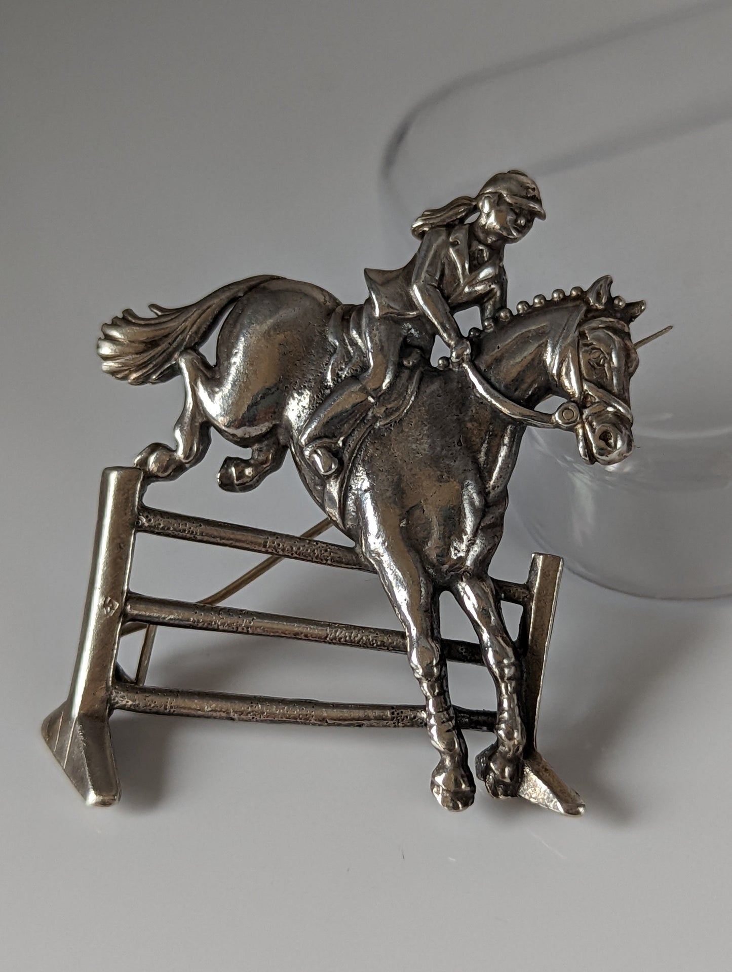 Silver Steed Triple Bar Jump, Show Jumping Brooch / Stock Tie Pin