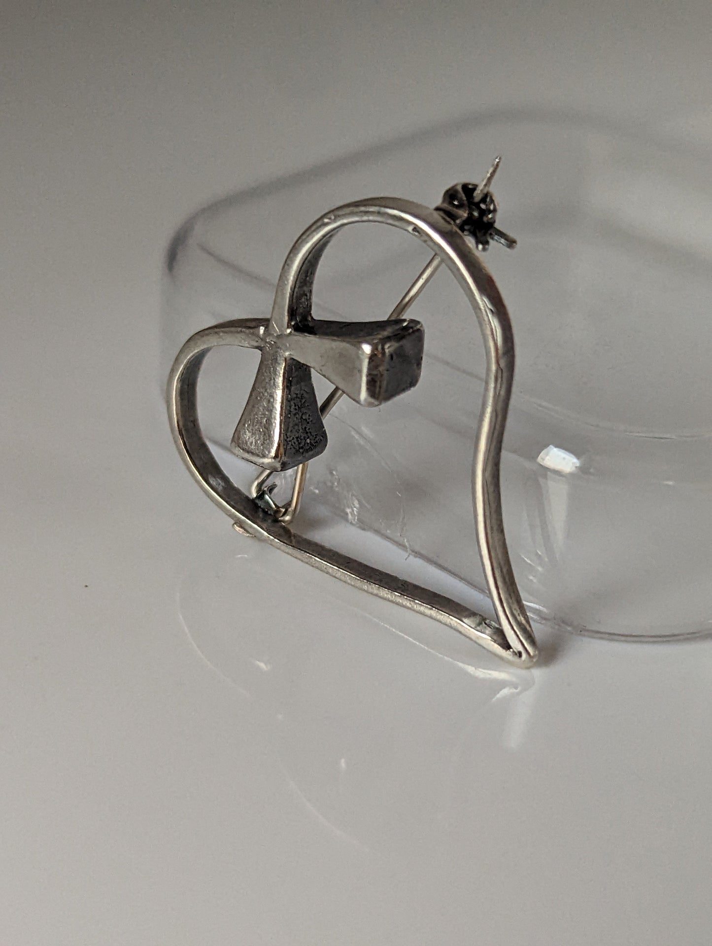 Silver Steed Horse Shoe Nail Heart Brooch / Stock Tie Pin