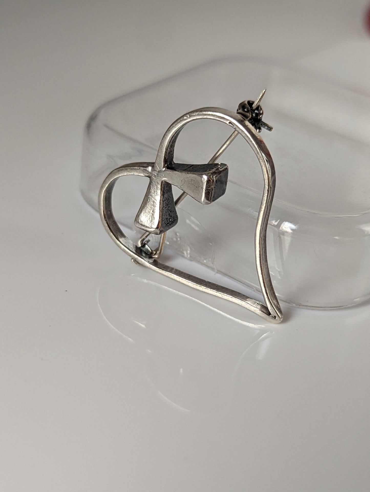 Silver Steed Horse Shoe Nail Heart Brooch / Stock Tie Pin