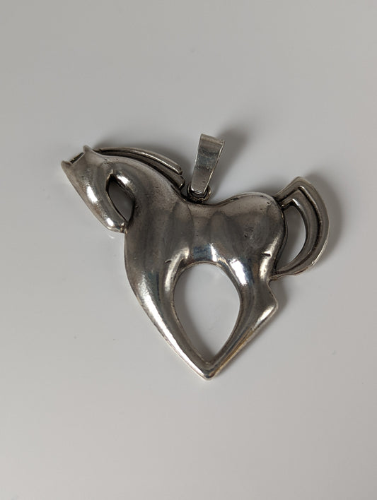 Silver Steed Simple Large Horse Silver Pendant