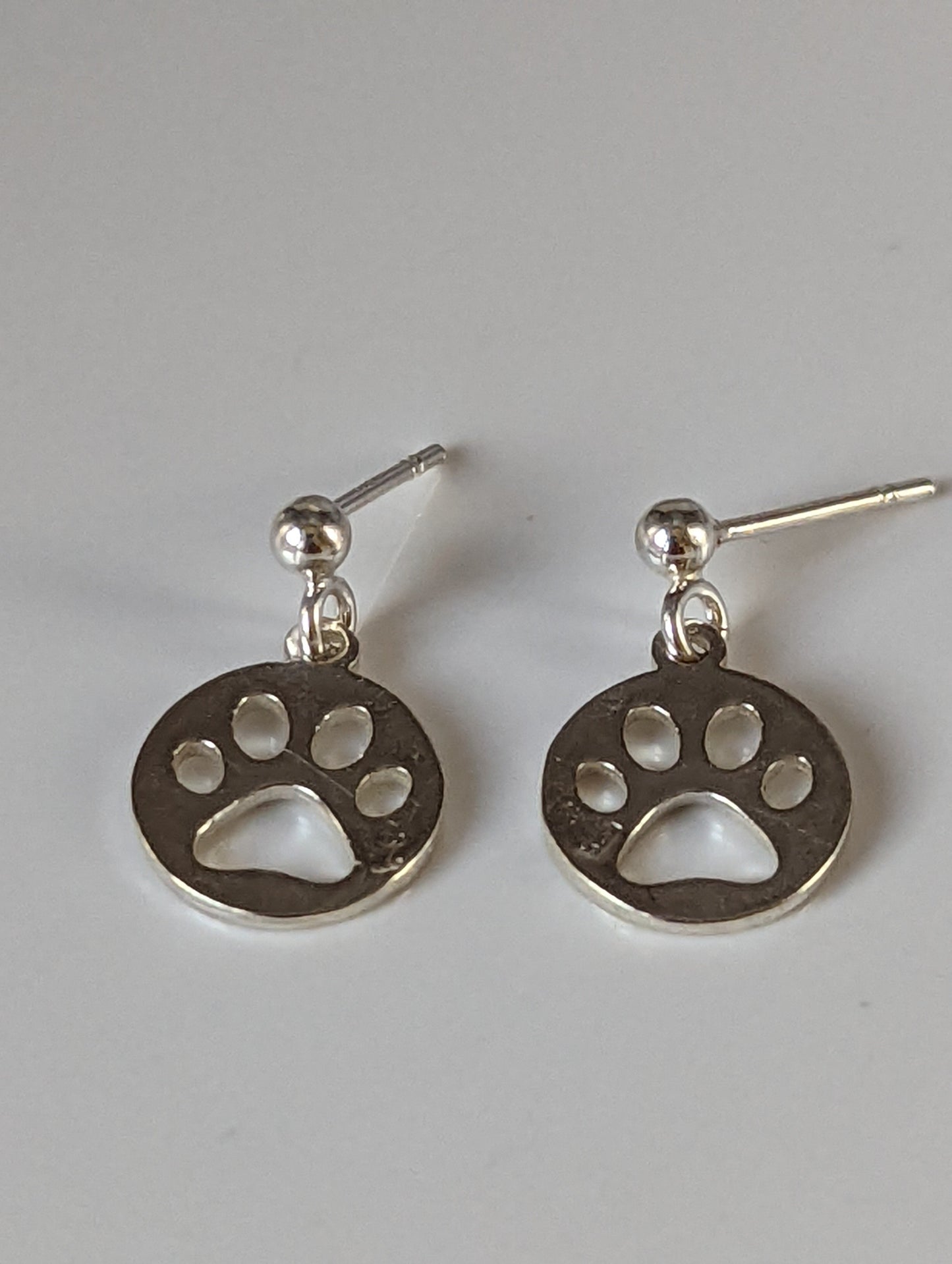 Silver Steed Round Paw Print Tag Silver Stud Earrings