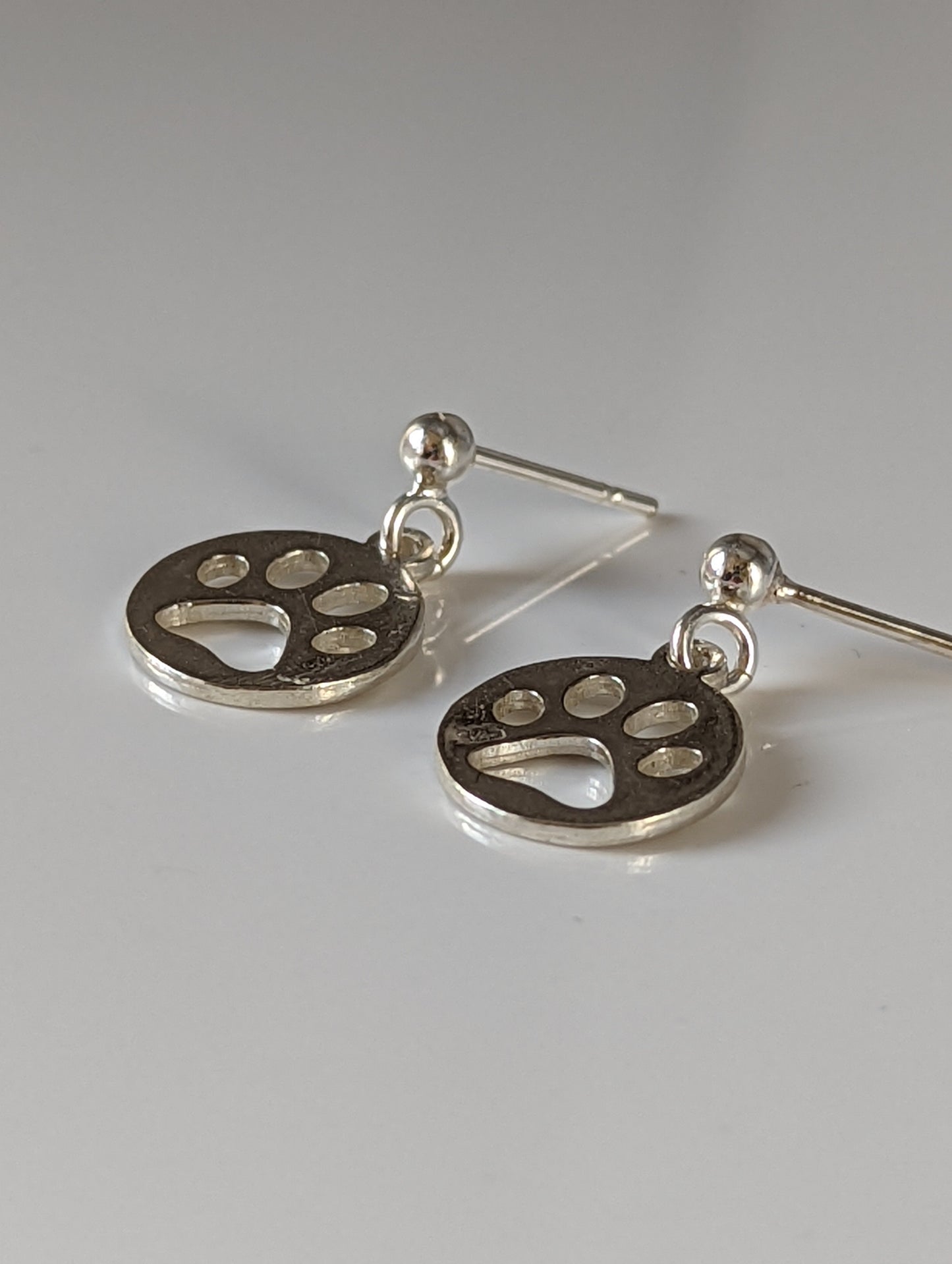 Silver Steed Round Paw Print Tag Silver Stud Earrings