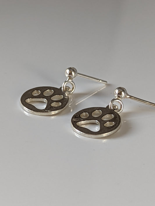 Silver Steed Round Paw Print Tag Silver Stud Earrings