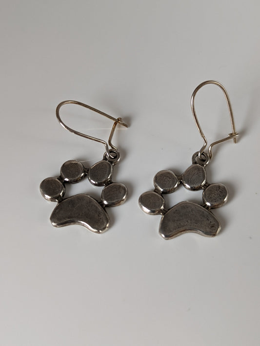 Silver Steed Paw Print Silver Dropped Earrings