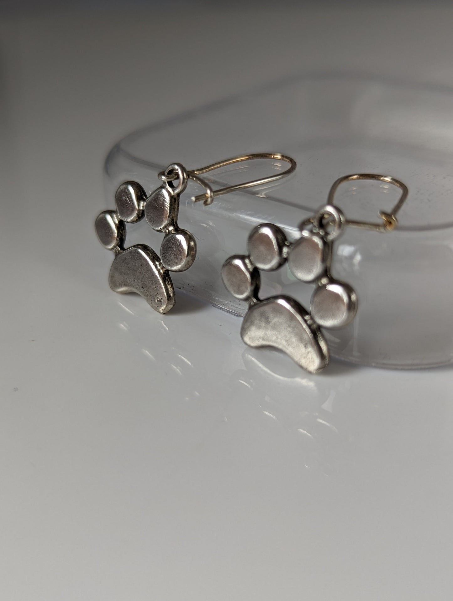 Silver Steed Paw Print Silver Dropped Earrings