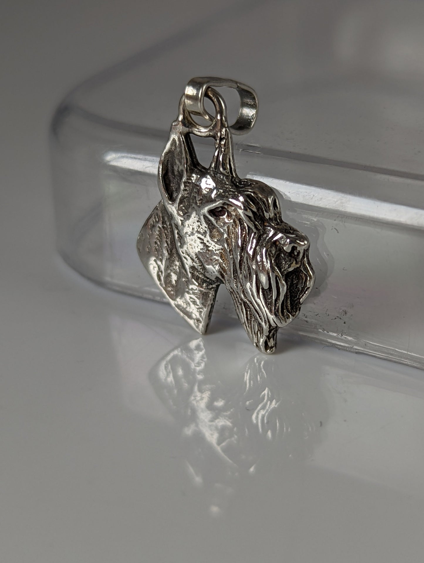 Silver Steed Schnauzer Head Silver Pendant