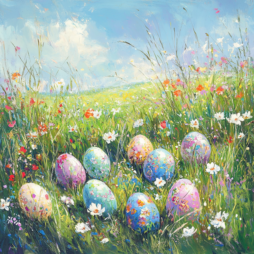 Painted Eggs Meadow Canvas
