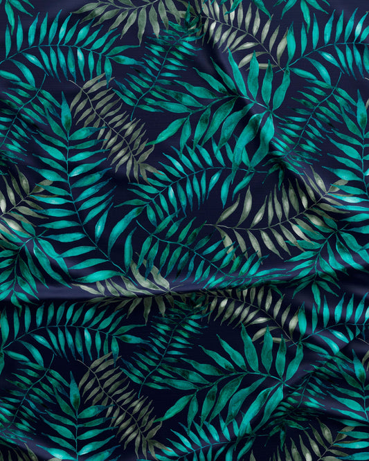 Women's Dressing Gown - Palm Leaves Navy