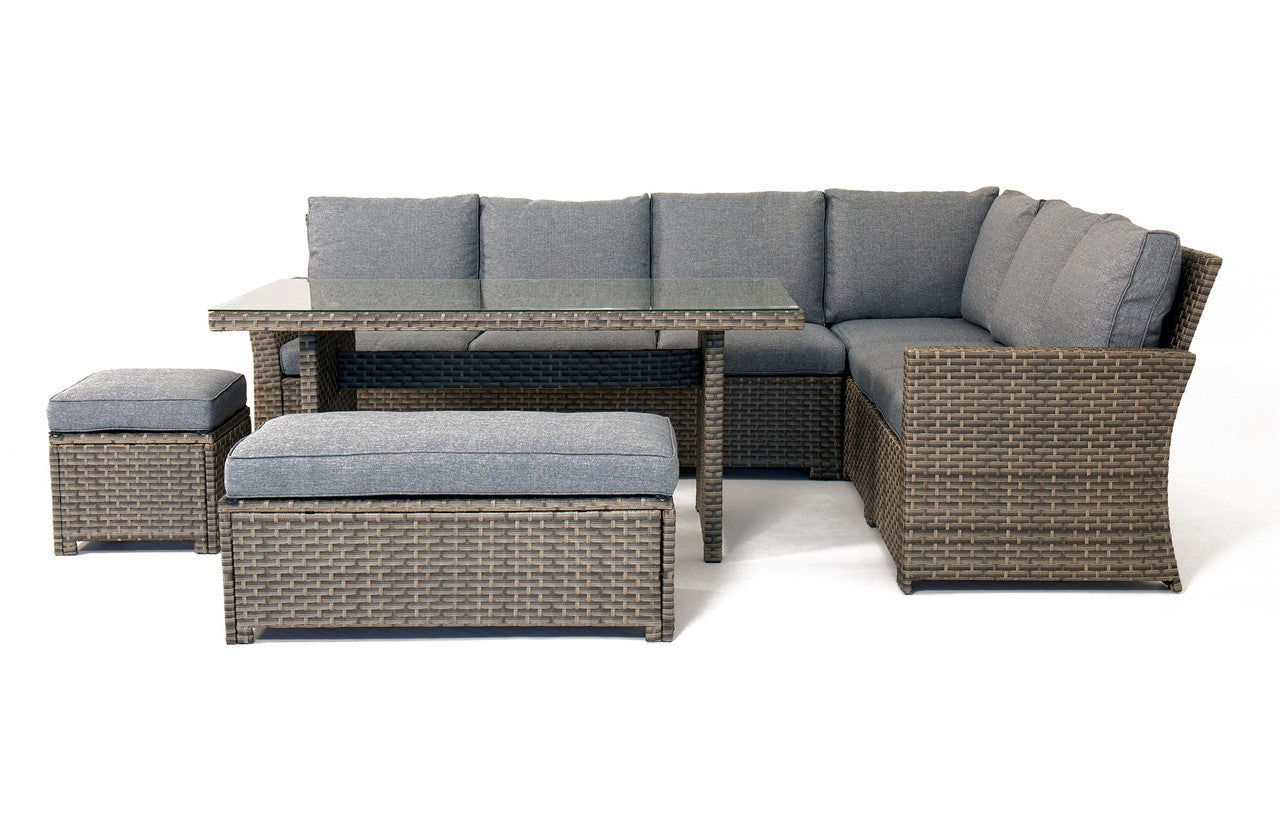 Palma Grey Corner Rattan Casual Garden Dining and Lounge Set 9 Seater