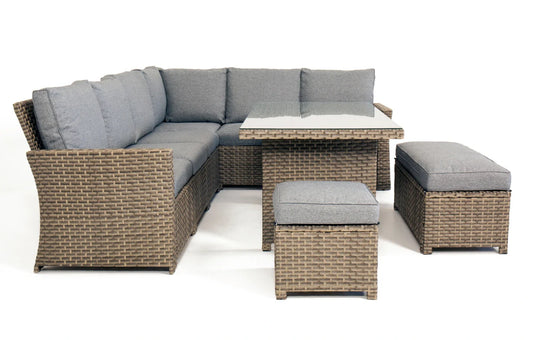 Palma Grey Corner Rattan Casual Garden Dining and Lounge Set 9 Seater