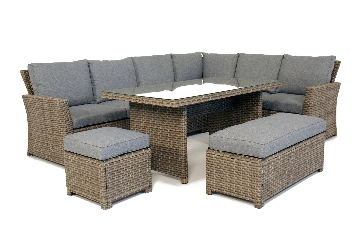 Palma Grey Corner Rattan Casual Garden Dining and Lounge Set 9 Seater