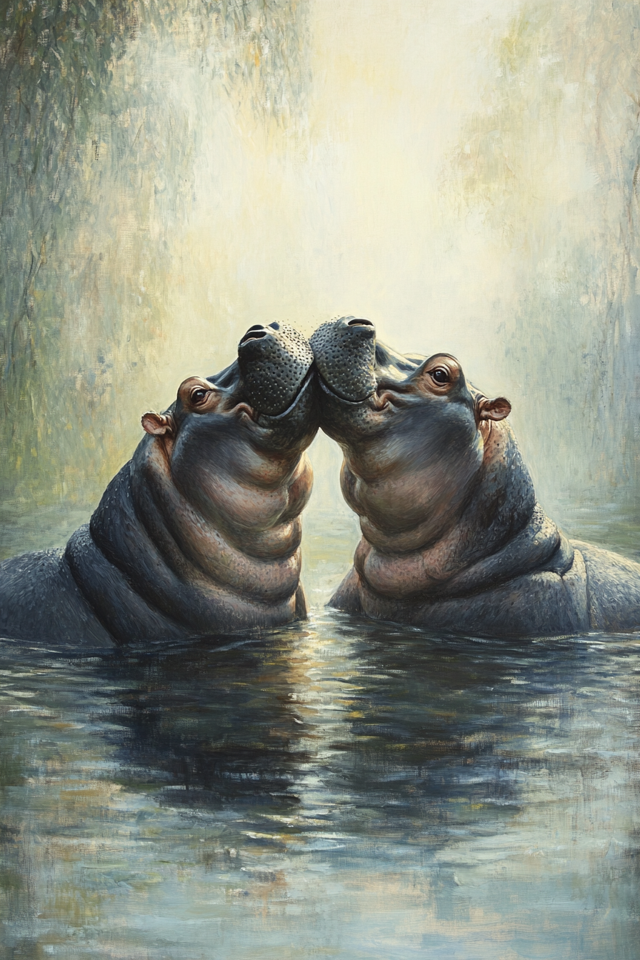 Pastel Hippo Harmony Canvas