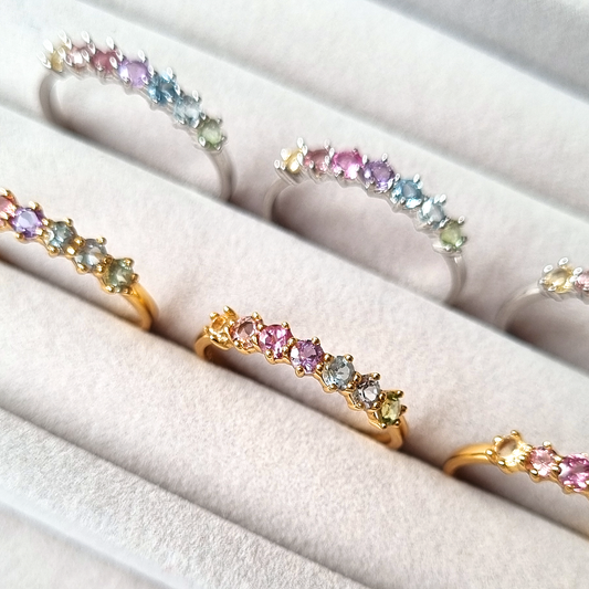 Pastel Rainbow Gemstone Eternity Ring in 18k Gold Vermeil