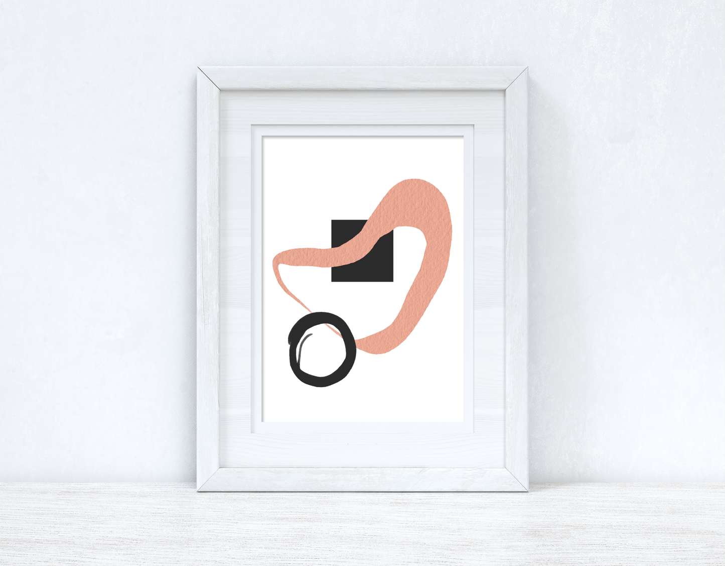 Peach Pink & Black Abstract 2 Colour Shapes Home Wall Decor Print