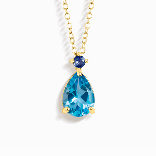 Blue Sapphire & Blue Topaz Pear Cut Pendant Necklace in 18k Gold Vermeil