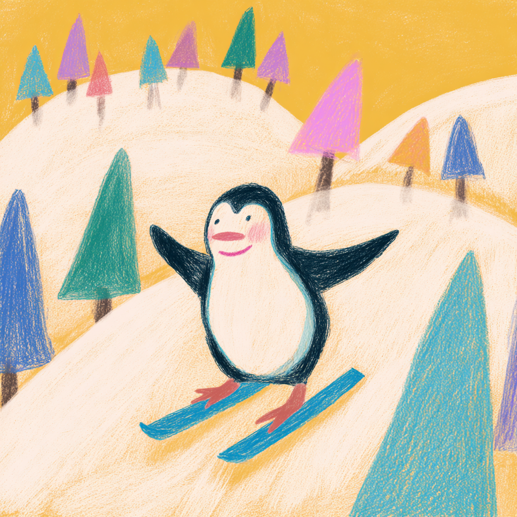 Penguin Skiing Adventure Canvas