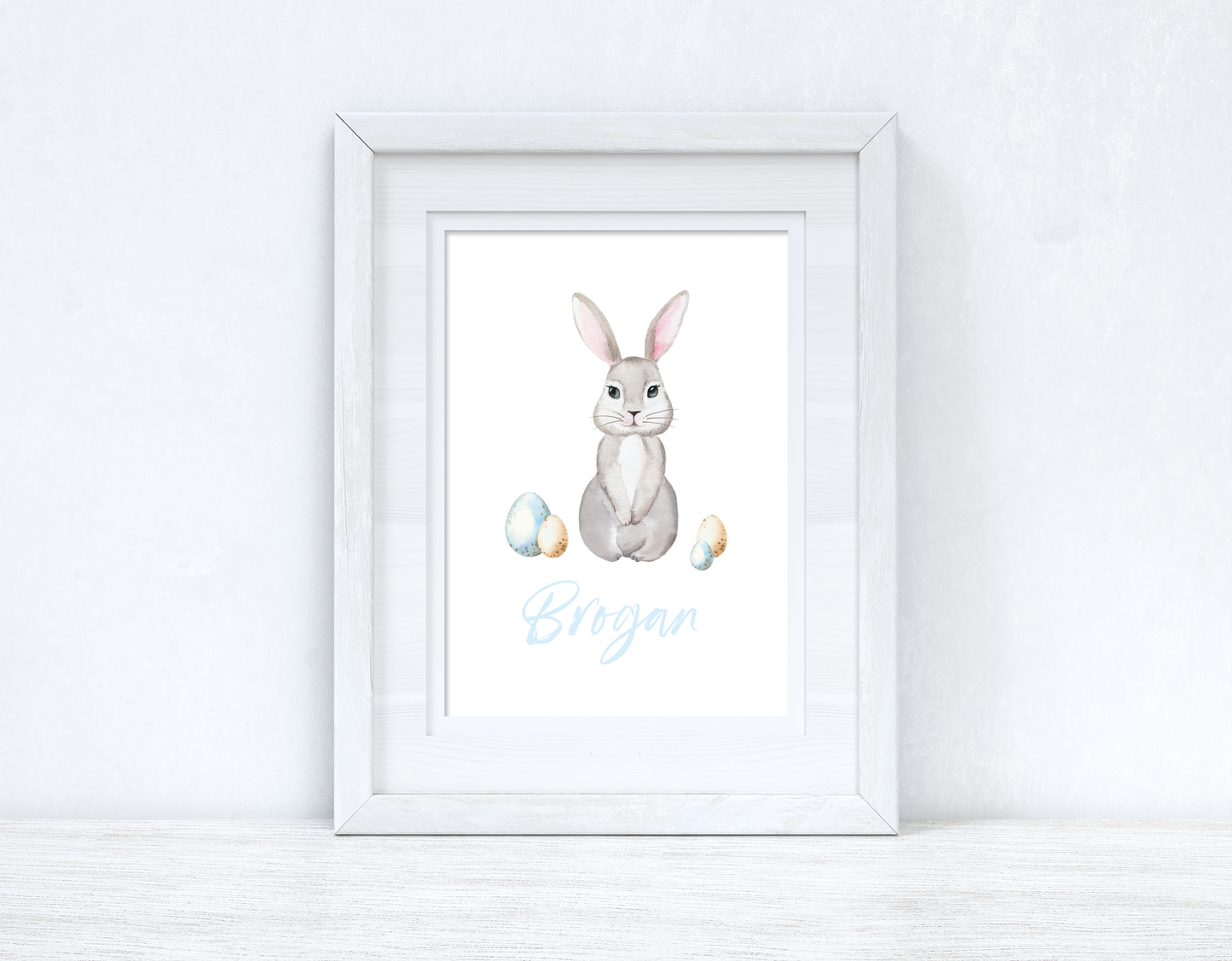 Personalised Blue Wording Bunny Eggs Easter Spring Seasonal Wall Home Decor Print