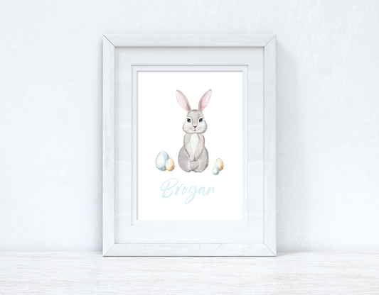Personalised Blue Wording Bunny Eggs Easter Spring Seasonal Wall Home Decor Print