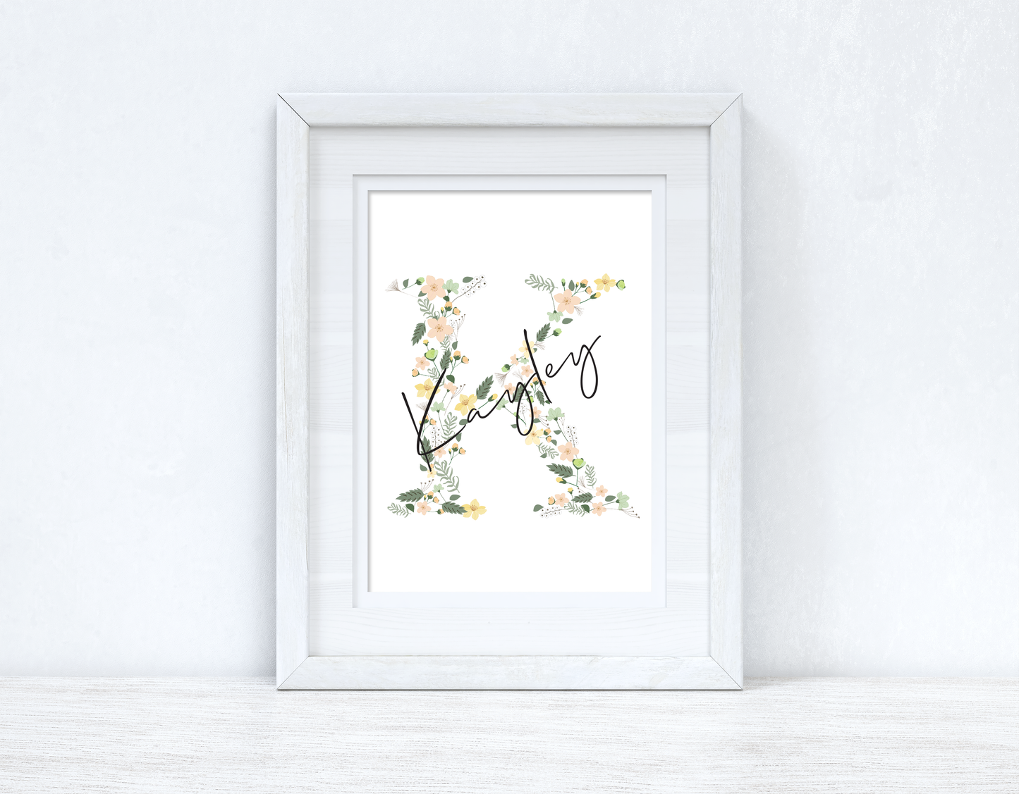 Personalised Spring Floral Initial & Name Spring Seasonal Wall Home Decor Print
