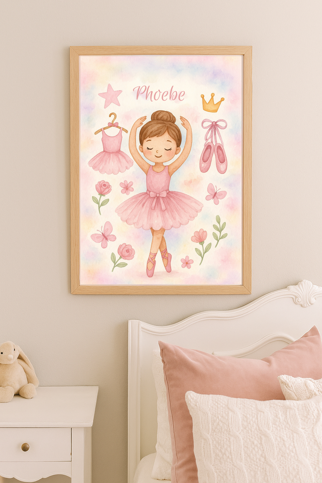 Personalised Ballerina Wall Art – Custom Name Print for Girls' Bedrooms