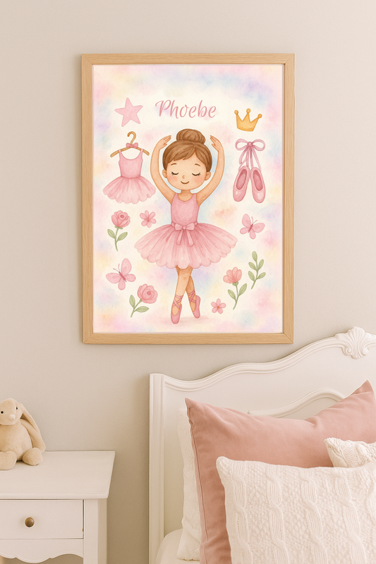 Personalised Ballerina Wall Art – Custom Name Print for Girls' Bedrooms