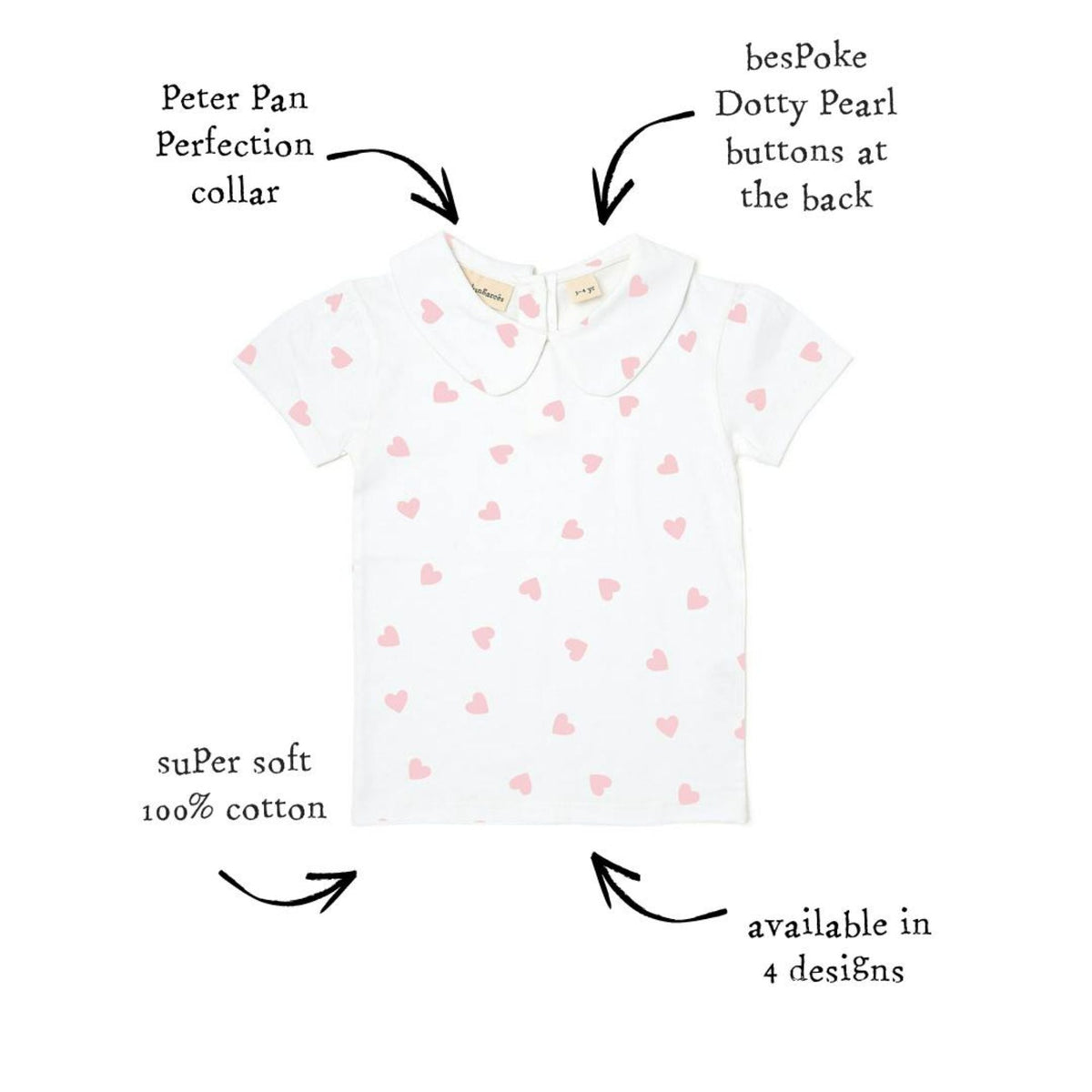 Peter Pan Short Sleeved T-Shirt - Pink Hearts