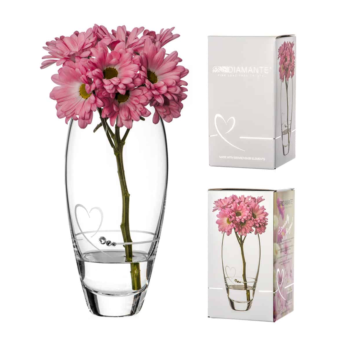 Diamante Petit Vase with Heart Design - 18cm - In Gift Box