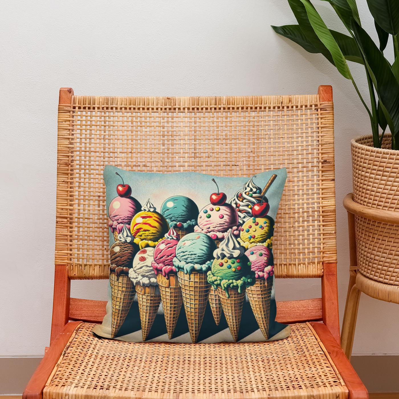 Vintage Pop Ice Cream Delight Cotton Cushion