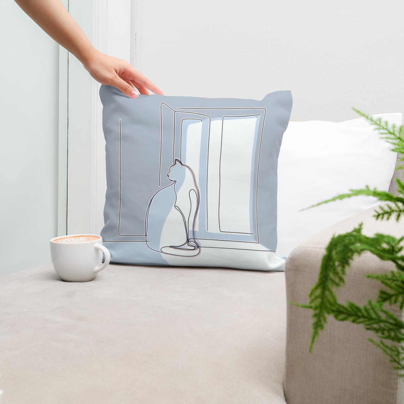 Sunlit Feline Grace Cotton Cushion