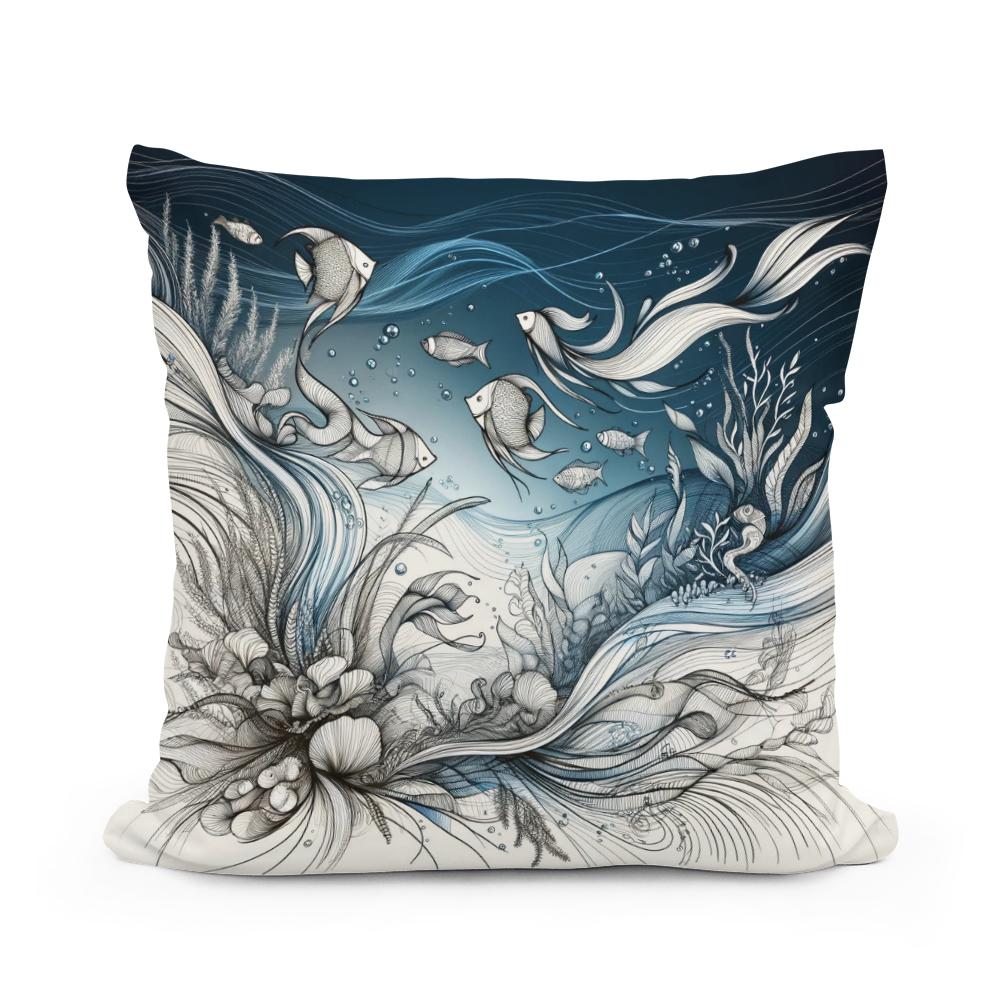 Oceanic Script Elegance Cotton Cushion