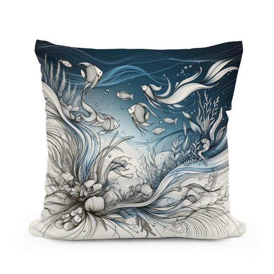 Oceanic Script Elegance Cotton Cushion