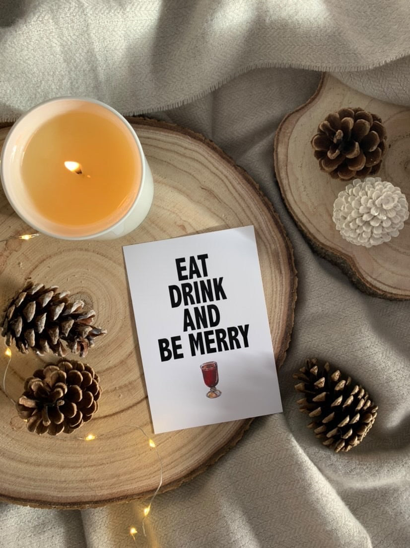 Eat Drink & Be Merry Winter Christmas Seasonal Wall Home Decor Print