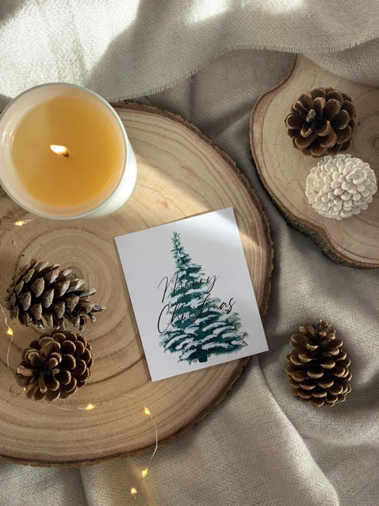 Merry Christmas Snowy Tree Winter Christmas Seasonal Wall Home Decor Print